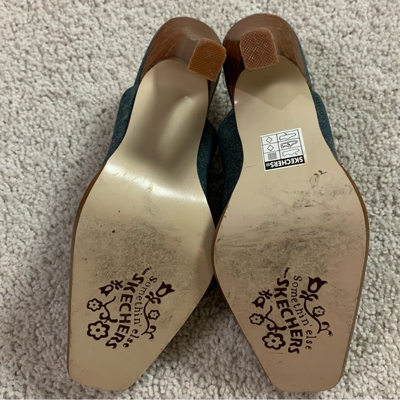 Women’s VINTAGE 90’s Y2K Blue DENIM High Heel GLITTER Painted MULES Shoes  7 - Picture 5 of 5